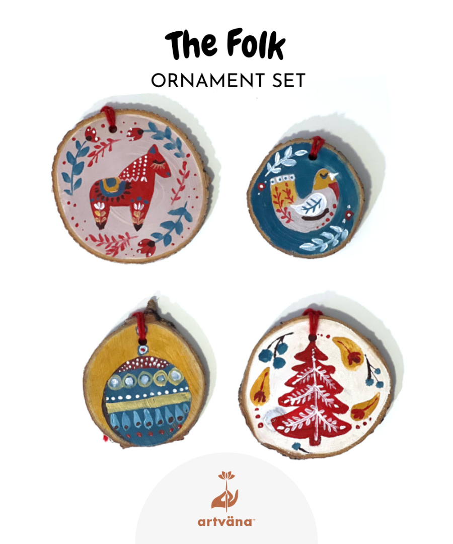 Artvana Holiday Paint and Sip Folk Ornaments